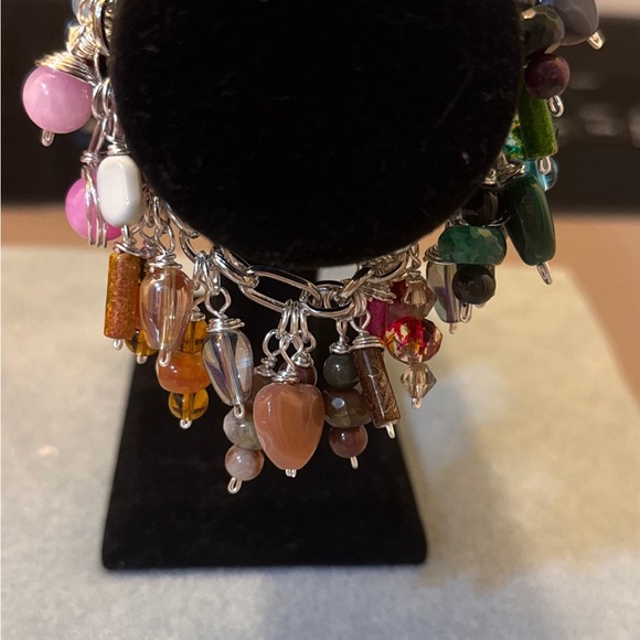 Aventurine,Agate,Tourmaline,Jasper,Heart Charm Bracelet with Drawbench beads - Picture 10 of 11